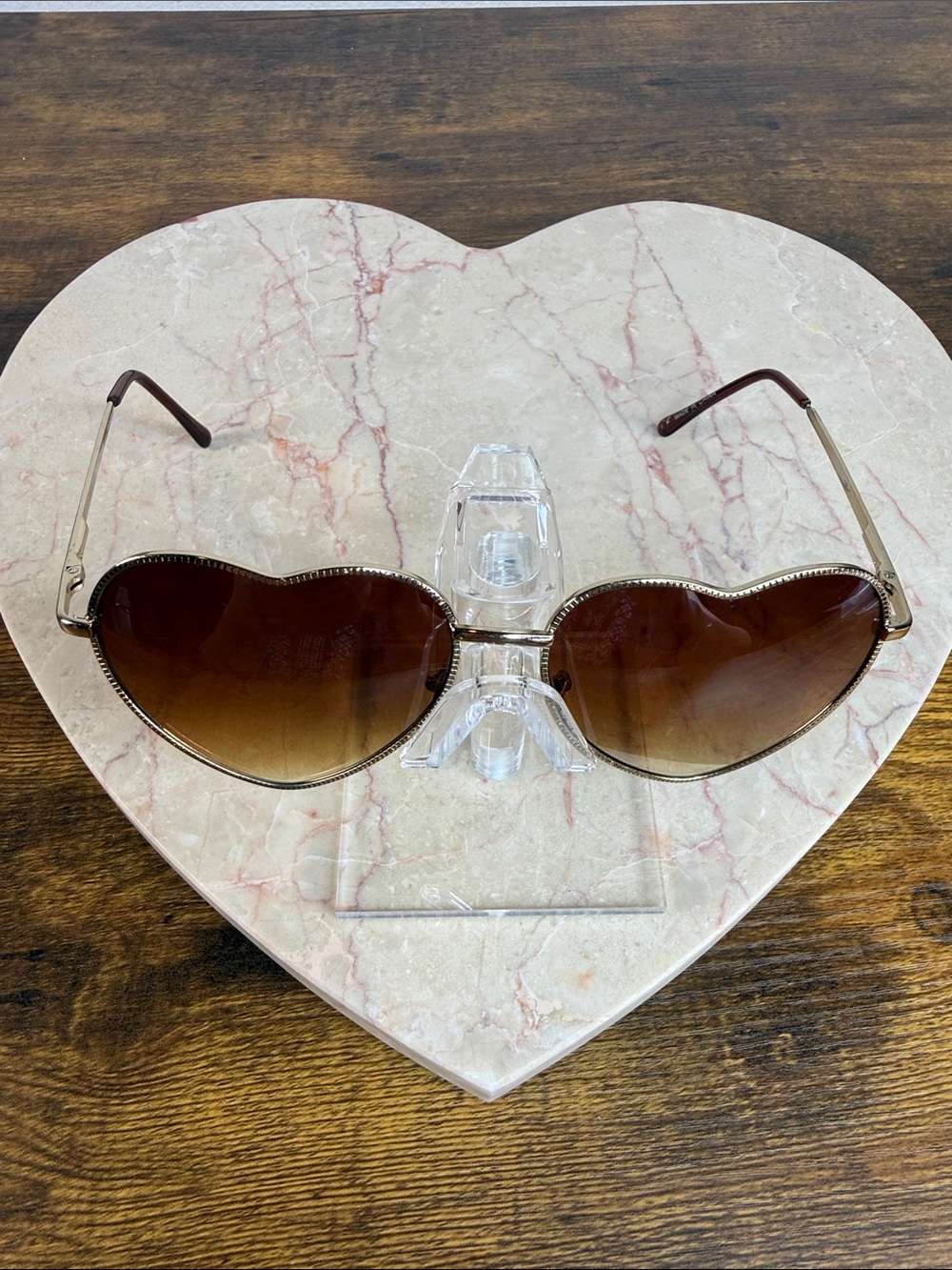 Brown Heart-Shaped Gradient Sunglasses - Minor Scratches
